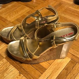 Prada gold platforms